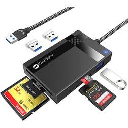 Warrky SD Card Reader 7 IN 1 USB 3.0, WARRKY 2.5FT [Highspeed, Simultaneous Read and Write] Multi-Port Adapter Hub of 3 USB, 4 Memory Cards for CF, MS, SDXC, SDHC, MMC, Micro SDXC, microSD, Micro SDHC, UHS-I